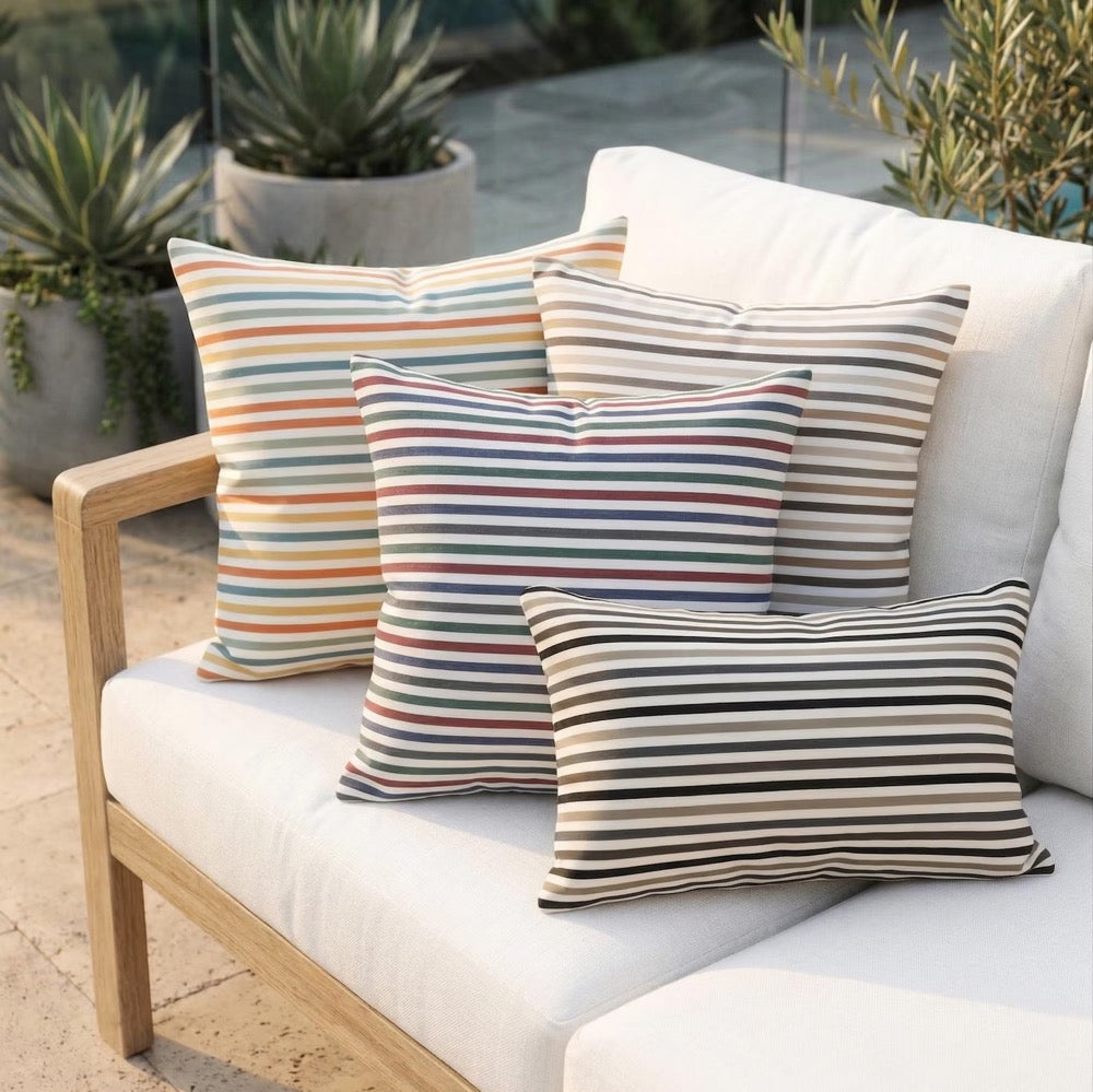 Striped Outdoor Lumbar Cushion Cover, Water Resistant Modern Porch Pillow Case, Invisible Zipper