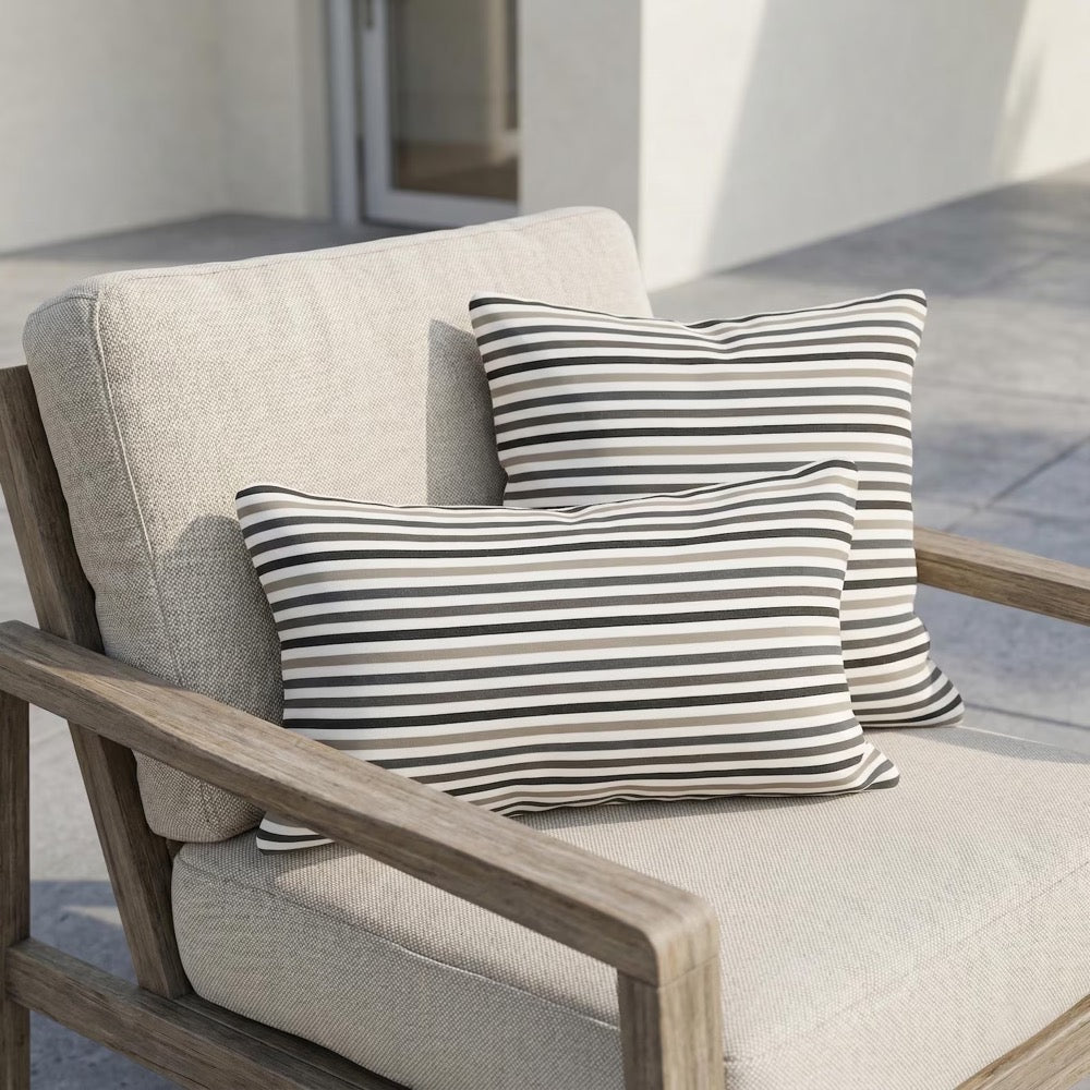 Striped Outdoor Lumbar Cushion Cover, Water Resistant Modern Porch Pillow Case, Invisible Zipper