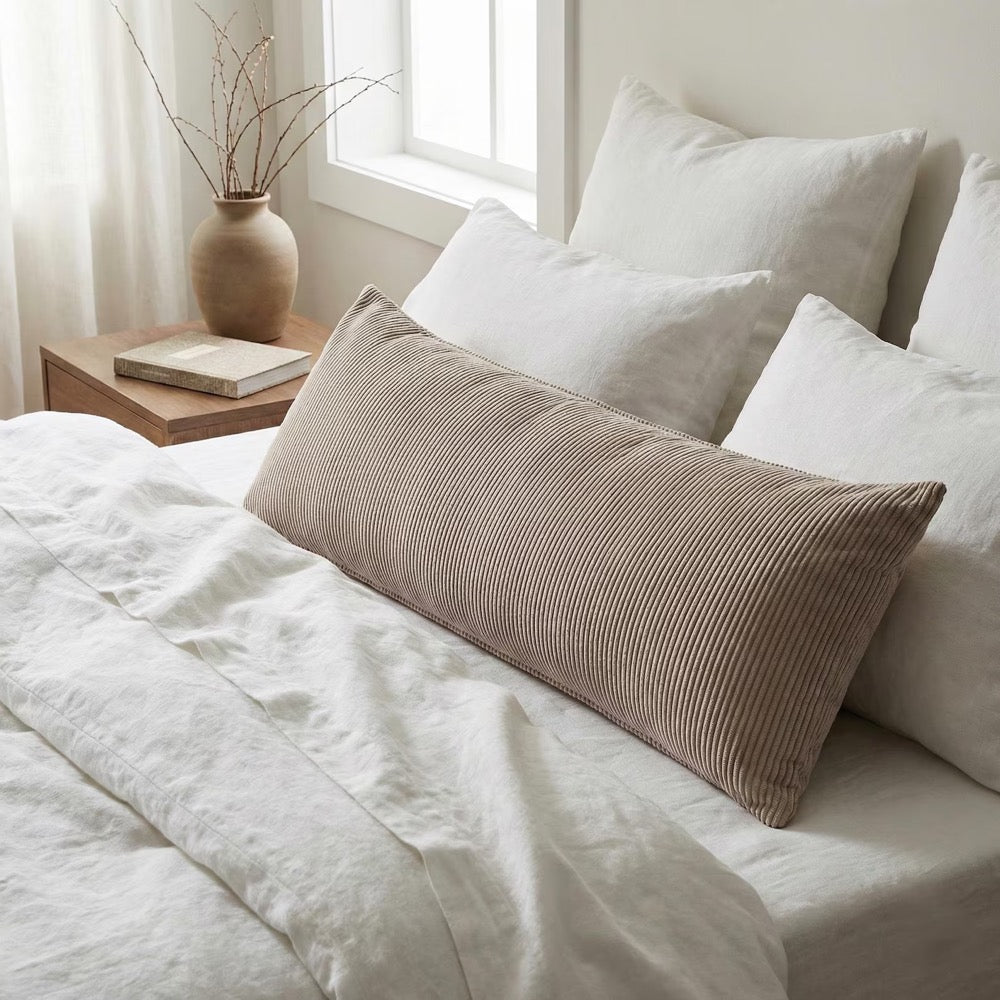 Corduroy Olive Green Lumbar Pillow Case, Long Oversized Boho Cushion Cover, Cozy Decor
