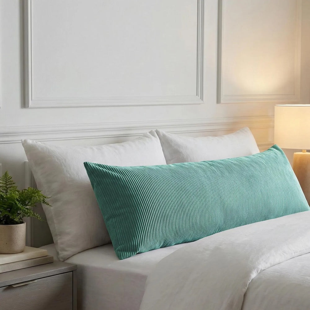 Turquoise Corduroy Lumbar Pillow Cover, Extra Long Oversized Cushion Case, Coastal Bed Decor